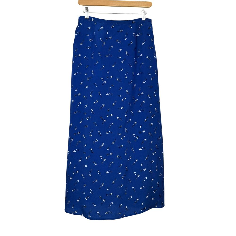 Vintage 90s Ditsy Floral Maxi Skirt Cottagecore Blue Casual Corner Size 10
